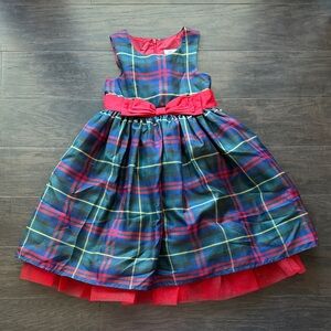 Colorful Plaid Kids Costume Dress with Red Bow